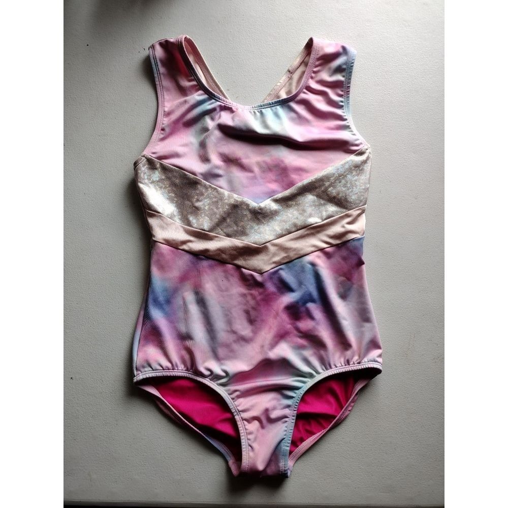 More Than Magic Girls Tie Dye Leotard Gymnastics Dance Costume XL Pink Blue